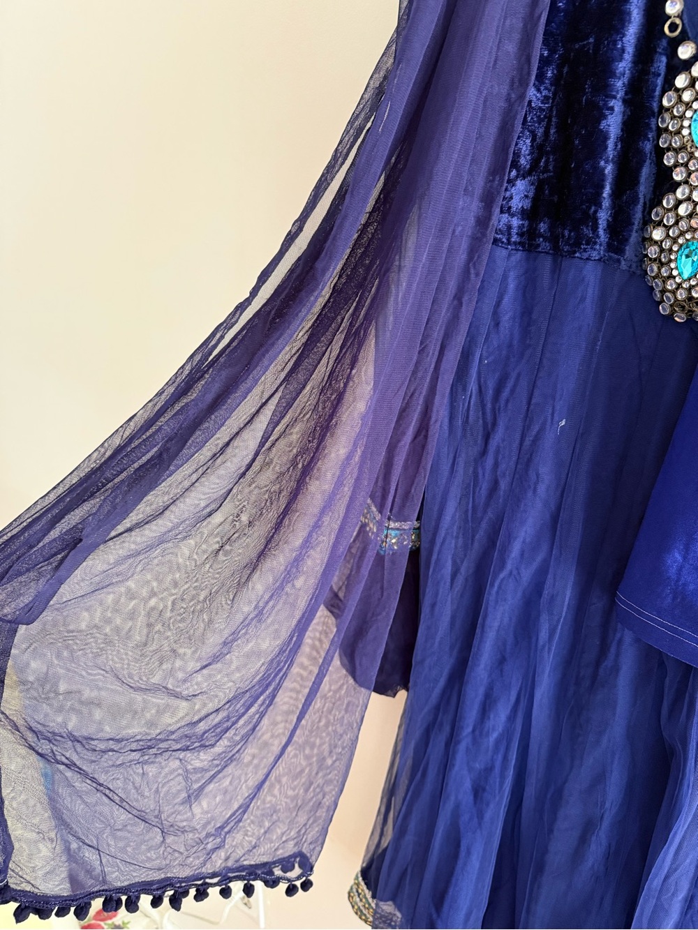 Women’s Elegant Royal Blue Anarkali with Embellished Trim - Picture 2 of 7